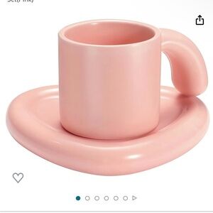 NEW Amazon Pink Ceramic Coffee Mug Heart Shaped Saucer Set